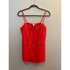 Margo & Sebastian Women's Red Lace Trim Studded Cami Top